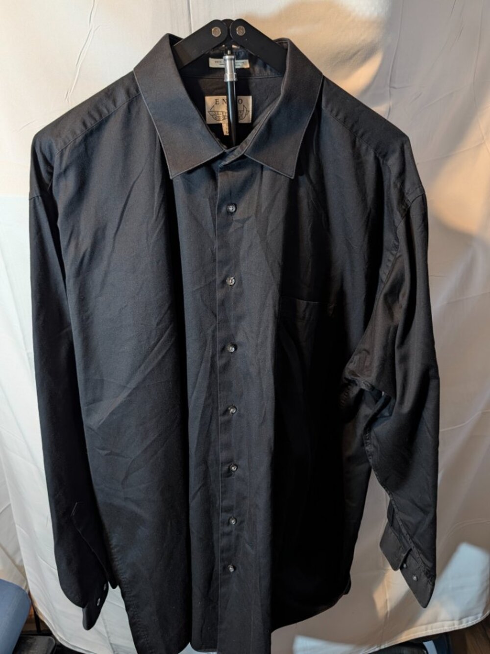 ENRO Shirt Makers Size 18 1/2 TALL  (35-36)  Men's Vintage Black Dress Shirt